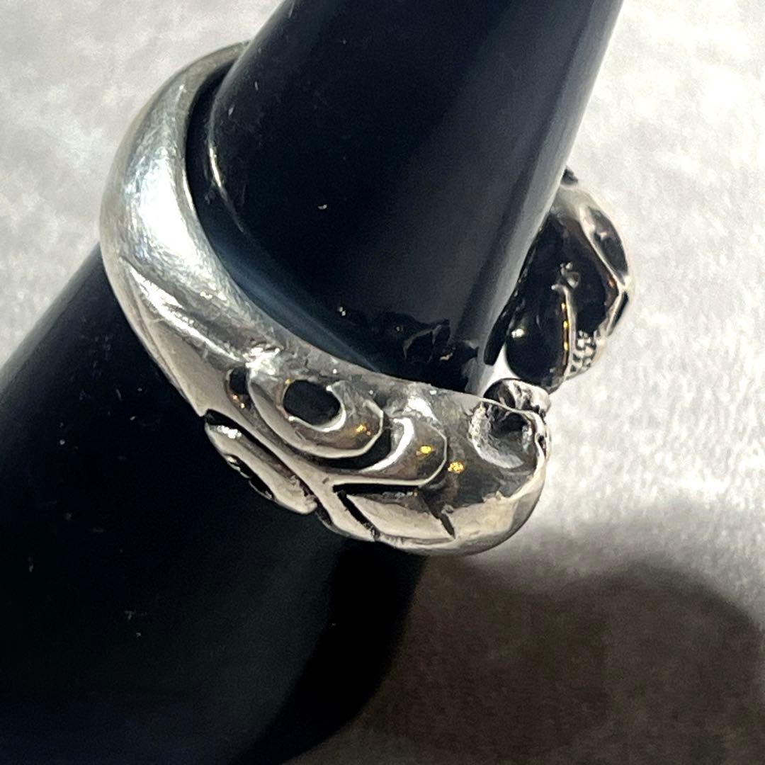 14号　CRAZY PIG TWO SKULLS RING silver925