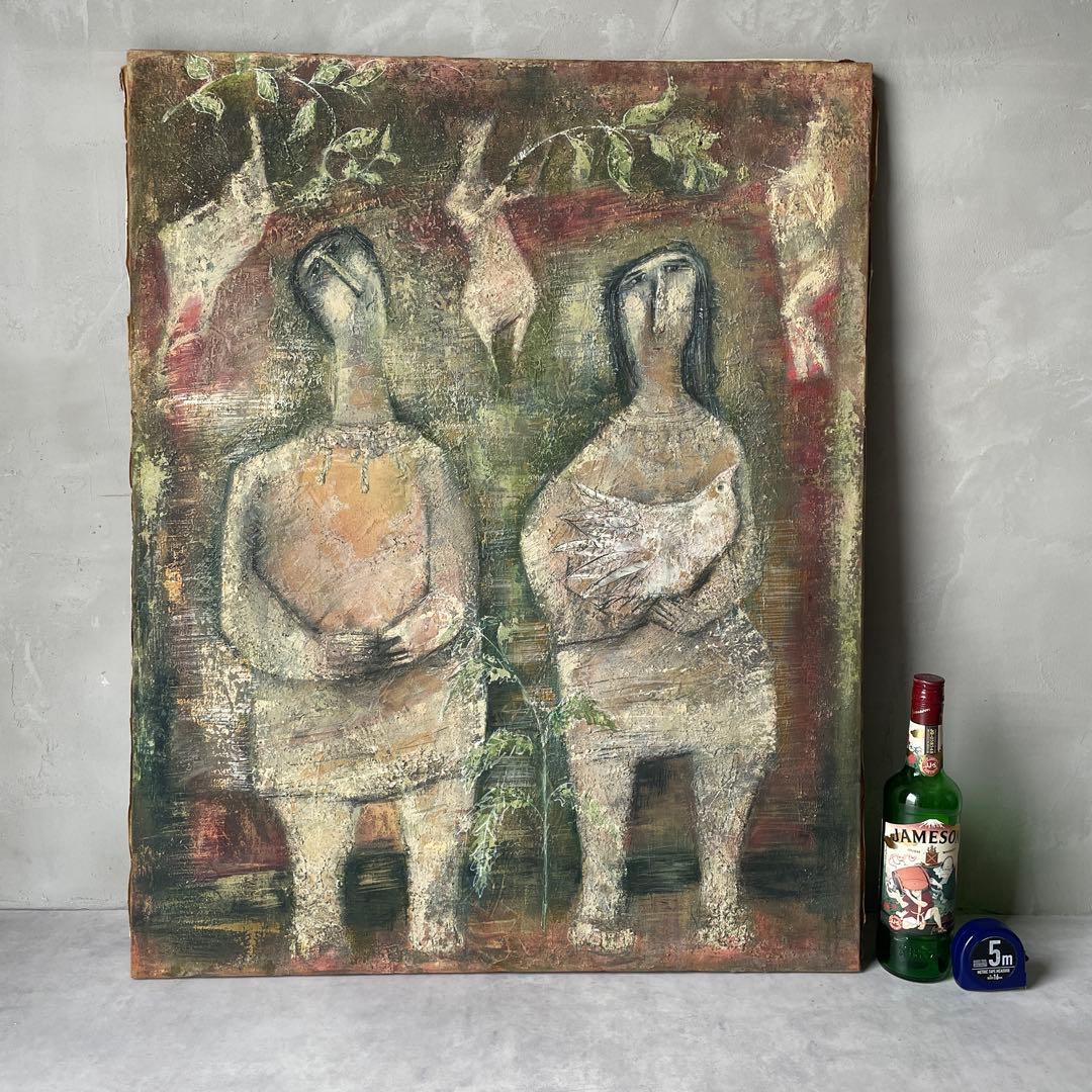 木製フレーム　キャンバス　油彩画　抽象画　人物　ヴィンテージ　画家　作家　手描き