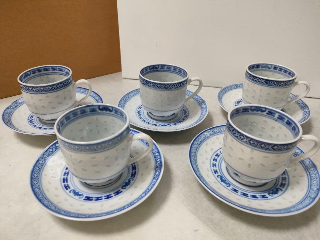 専用　中国　景徳鎮『玩玉』蛍手 龍文　デミタスカップ＆ソーサー5客