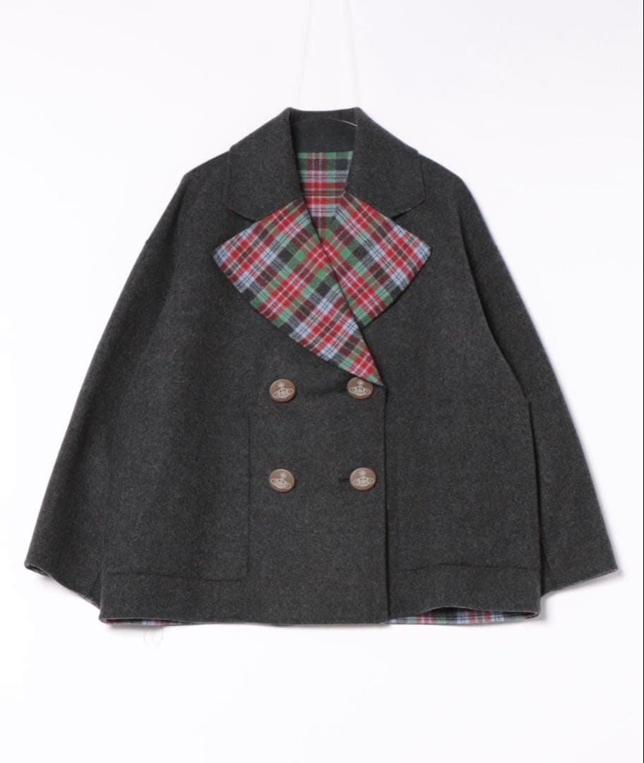 Vivienne Westwood タータンチェックリバーダブルコート　グレー