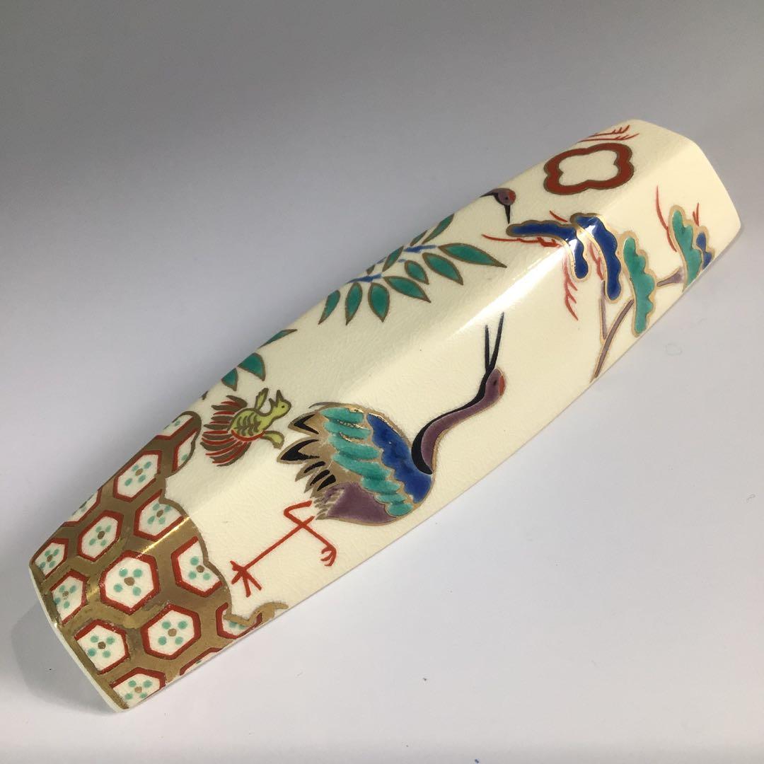 Ｐ３９１　香合　『桃岡堂造』『仁清風松竹梅鶴亀絵』『ぶりぶり香合』　共箱　茶道具