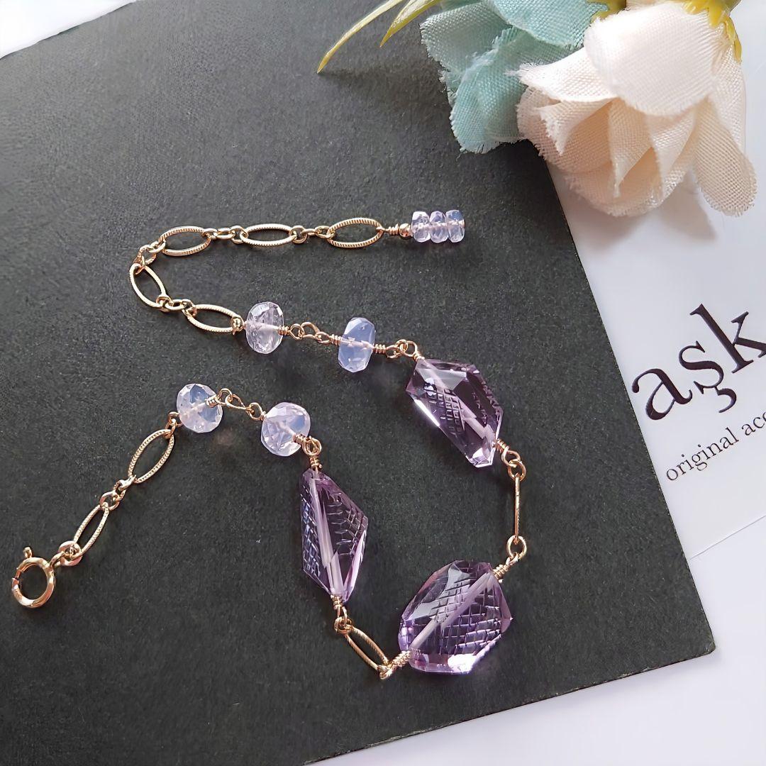 ℕページ】14Kgf❩ 素敵✧*タンブルカービングアメジストのブレスレット