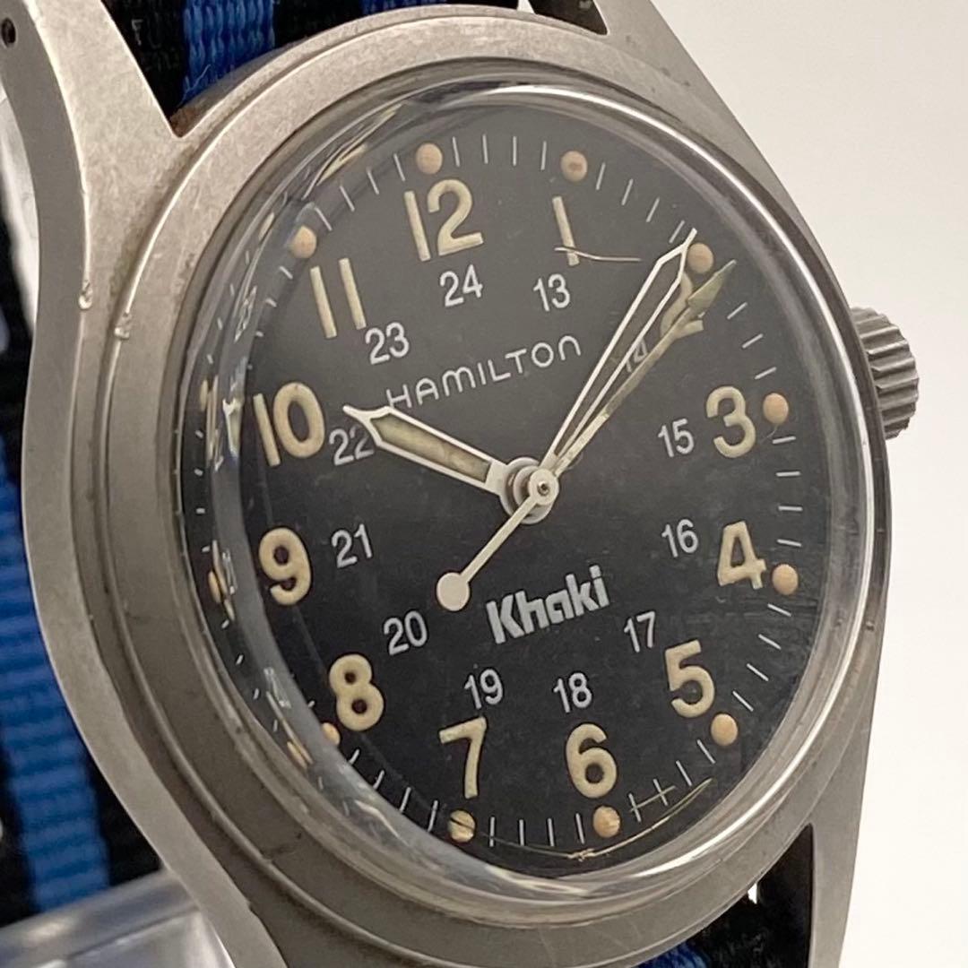 【稼働】Hamilton Khaki 手巻き時計 黒文字盤 9415A メンズ