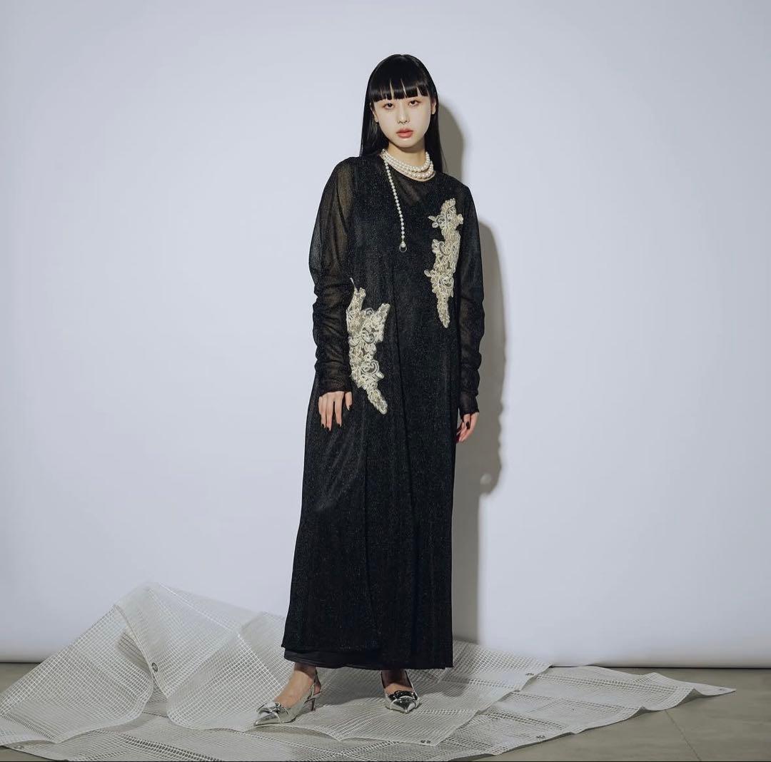 新品タグ付 Ezick Sparkle sheer モチーフレースセットドレス