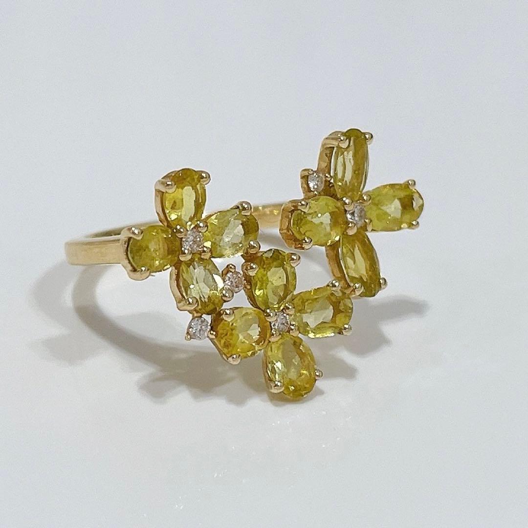 K18 カナリートルマリン　フラワー　デザインリング　12号