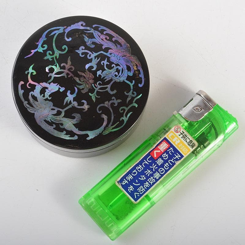 韓国漆器　螺鈿細工　圓式菓子器　小物入　宝石箱　箱付　C　R7470