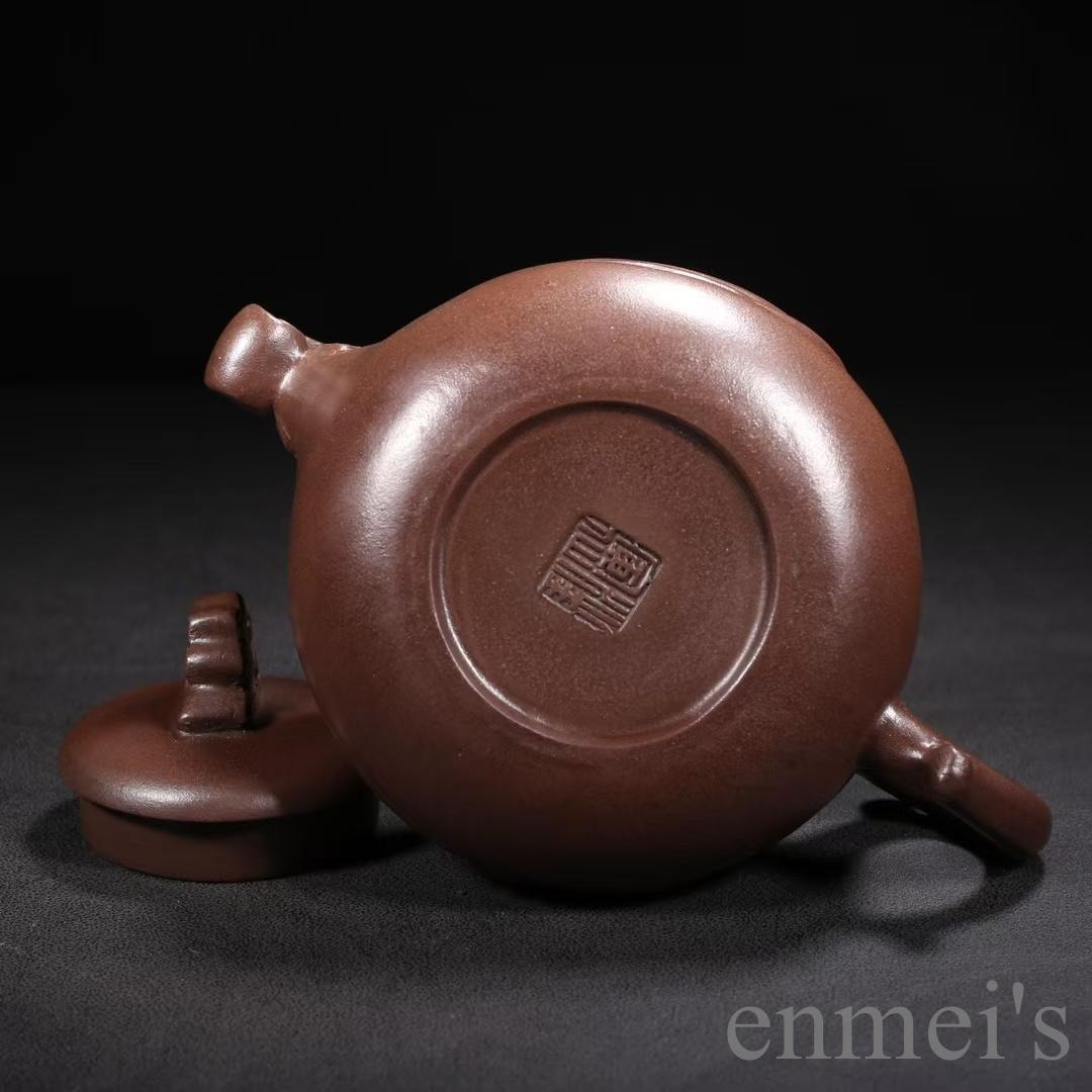中国古美術 中国宜興 紫砂壺 如意壺 底款汪寅仙 原鉱紫泥 急須 茶壺 煎茶道具