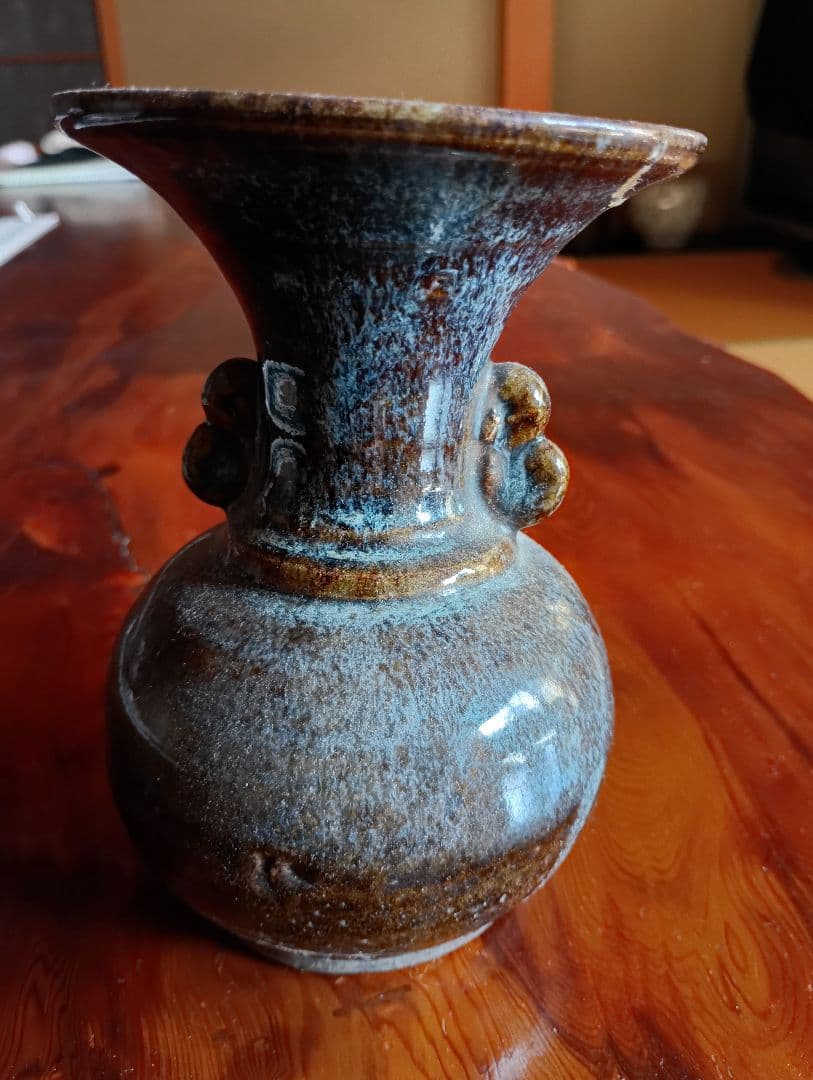 古唐津焼　青褐色の広口徳利