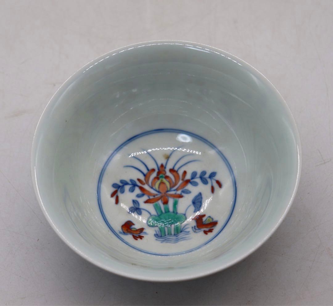 中国　とう彩　蓮鴛鴦紋碗　大明成化年製　送料込み1121