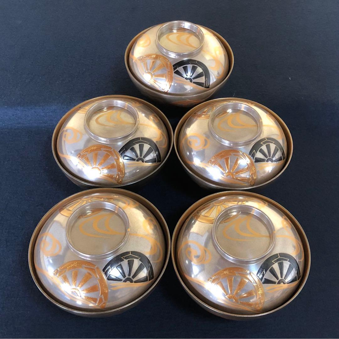 《R》輪島塗 銀地源氏車蒔絵 煮物椀5客 木製漆器 木箱 251204お3