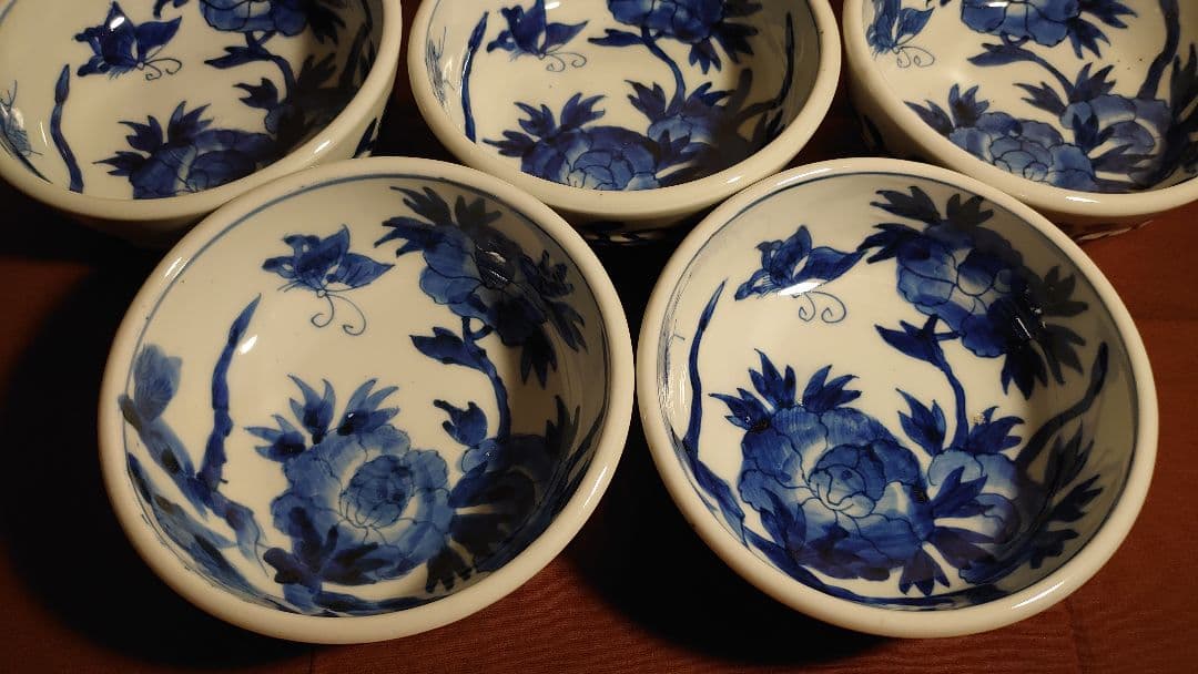 古伊万里　伊万里　なます皿　厚手　蝶の図　華の図　アンティーク伊万里　５客