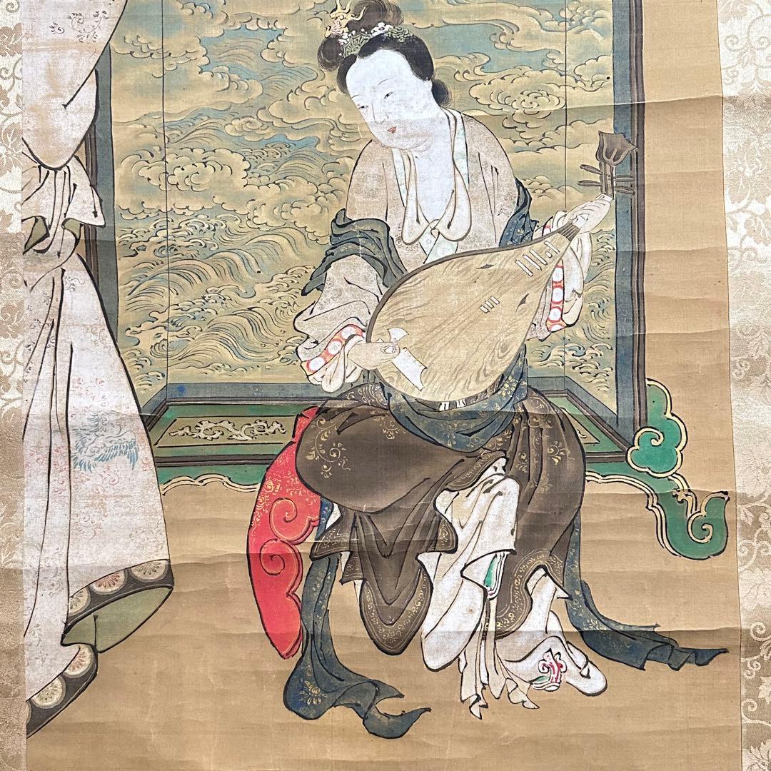 2108様感謝‼️真作　妙なる音色‼️狩野渓雲来信「琵琶仙女」掛け軸　美人画落款署名