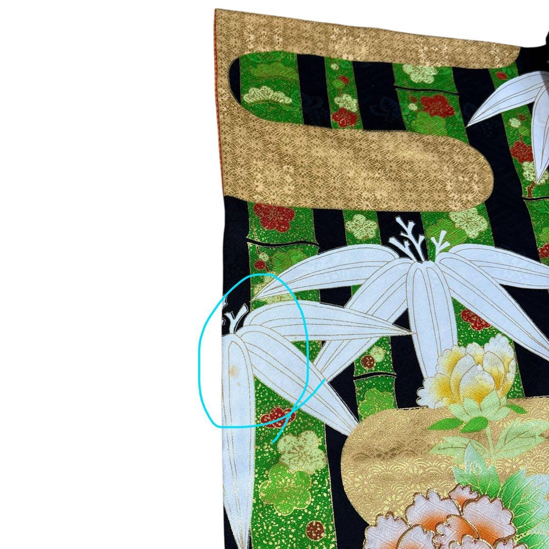 (う10) 竹縞に咲く艶牡丹 大正浪漫な雰囲気を漂わすアンティーク振袖⑤点セット