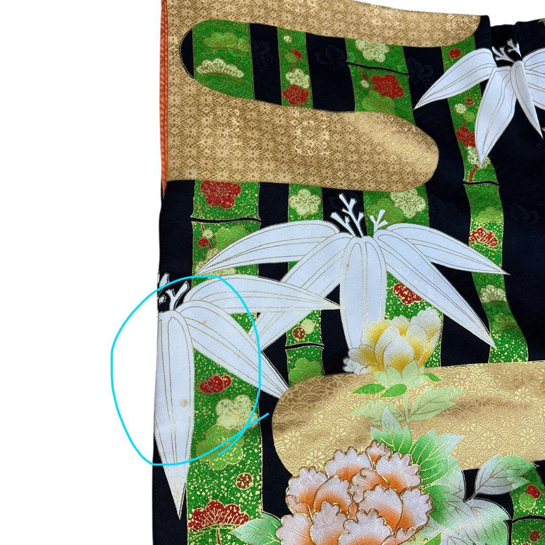 (う10) 竹縞に咲く艶牡丹 大正浪漫な雰囲気を漂わすアンティーク振袖⑤点セット