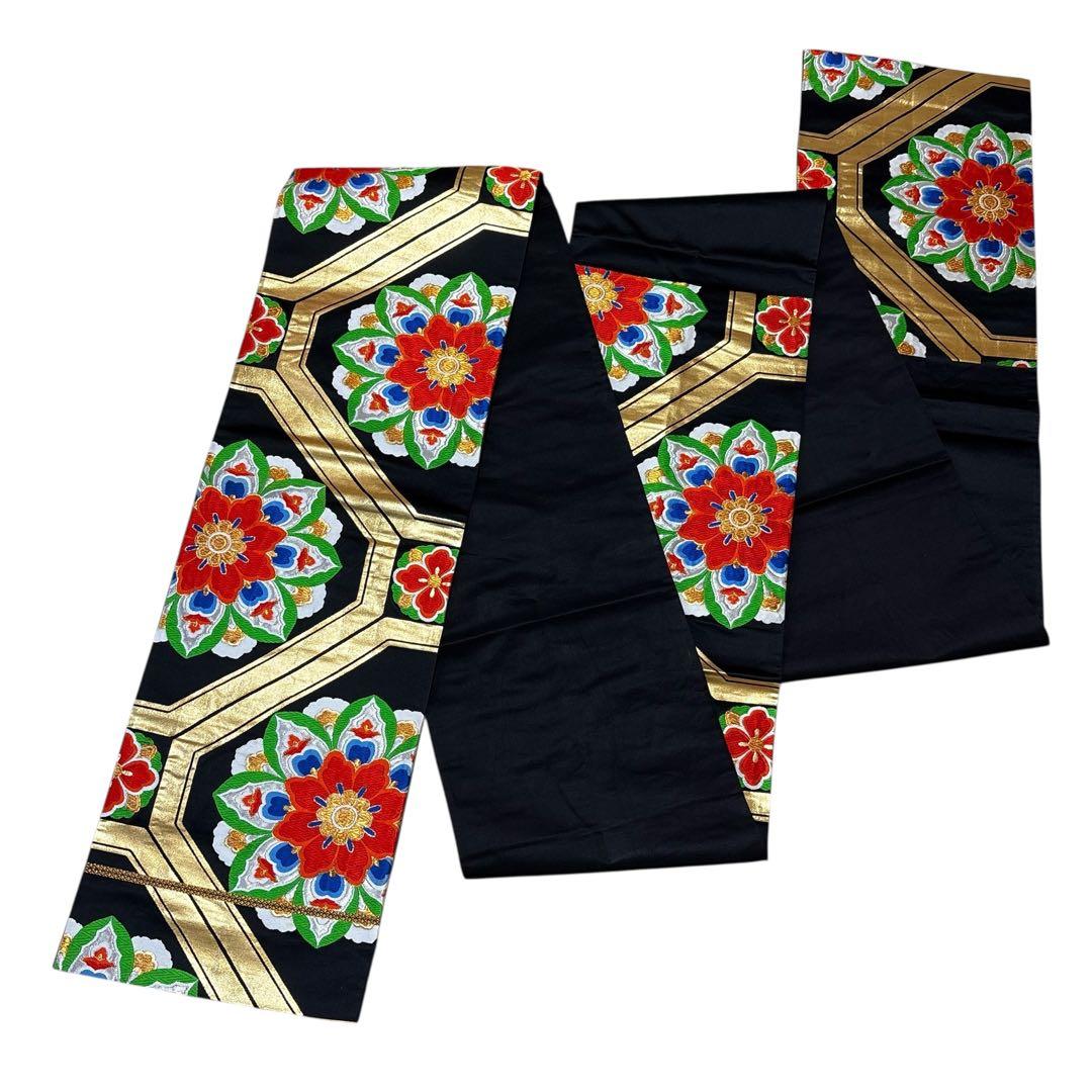 (う10) 竹縞に咲く艶牡丹 大正浪漫な雰囲気を漂わすアンティーク振袖⑤点セット