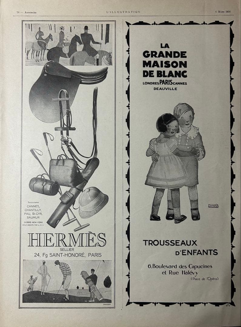 フランス雑誌L'ILLUSTRATION 1926年発行 HERMESオリジナル