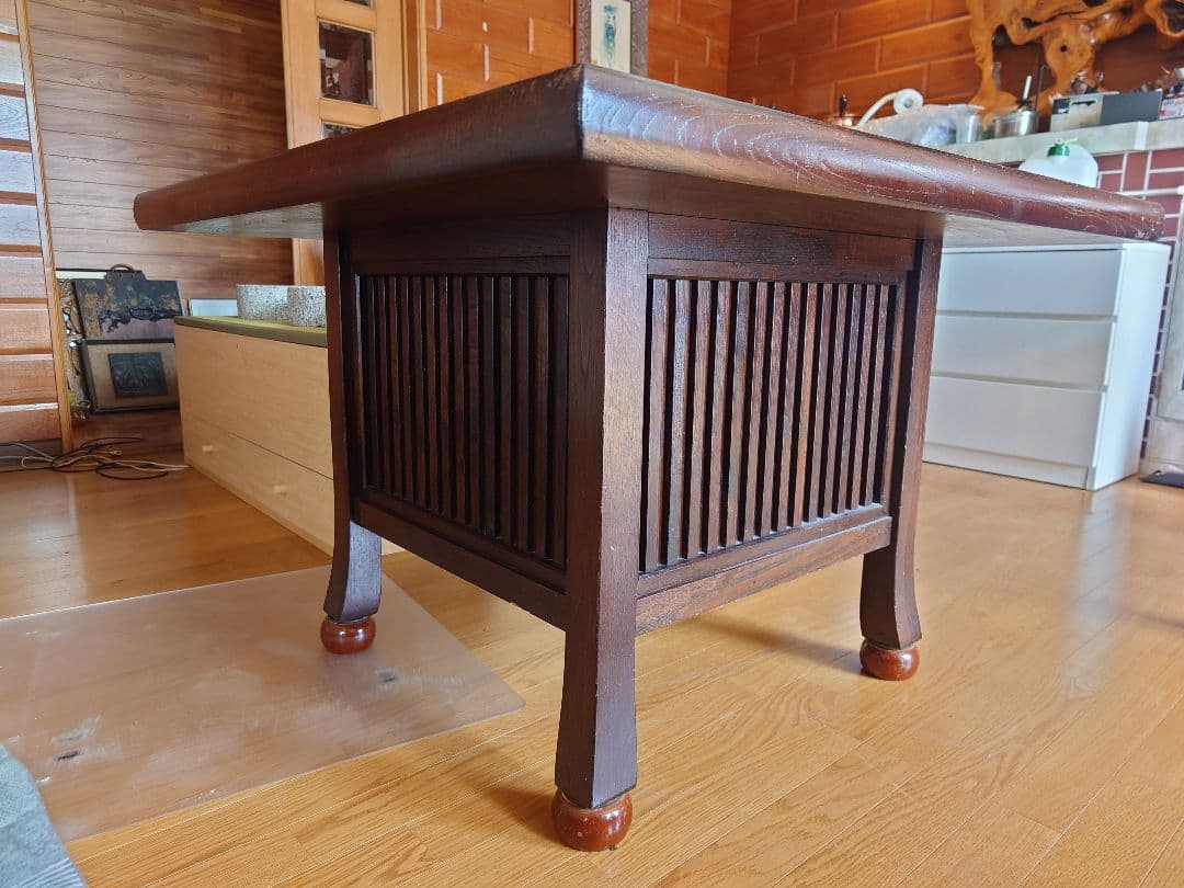 九州民芸家具　火鉢炉付卓子回転台付　ダイニングテーブル　銅製火床　囲炉裏テーブル