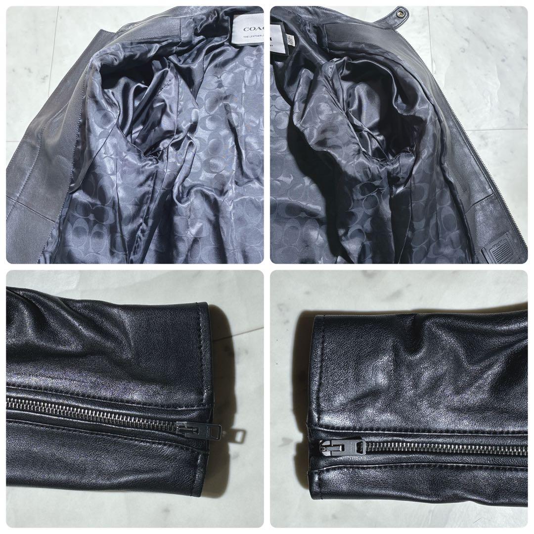 未使用級　COACH ライダースジャケット　ラムレザー　シグネチャー　黒　ロゴ