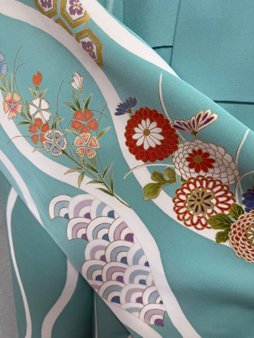 美術友禅振袖　吉祥立涌四季草花別誂え証書付き　長襦袢　新品袋帯