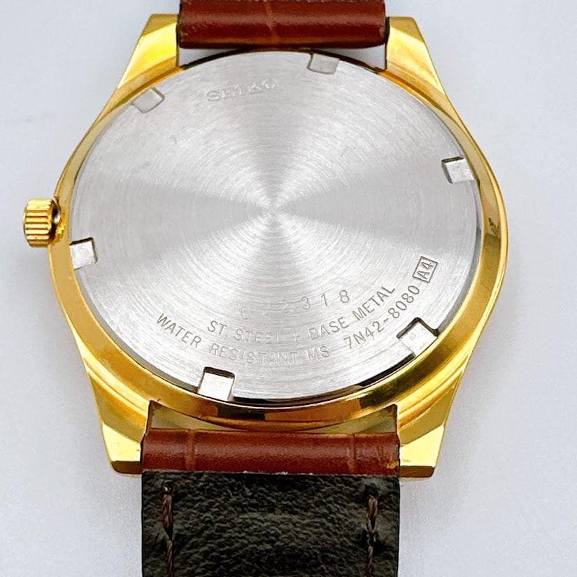 セイコー クォーツ デイト ヴィンテージ ゴールド メンズ腕時計 動作良好