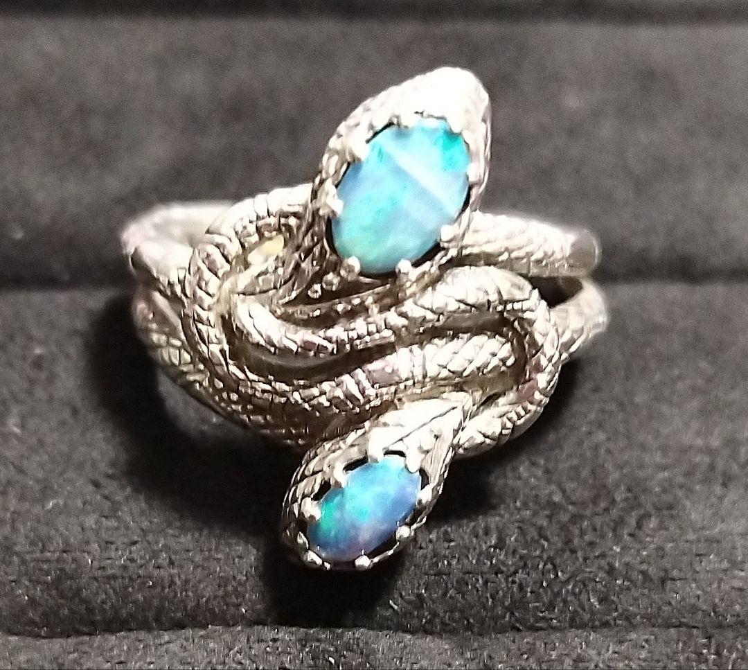 蛇 指輪 ブラックオパール×リング・スーネトリア シルバー925 磯山ジュエリー