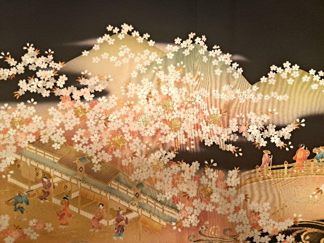 美品❇️作家物手描友禅　金彩駒刺繍　 黒留め袖 　５つ紋　6点フルセット