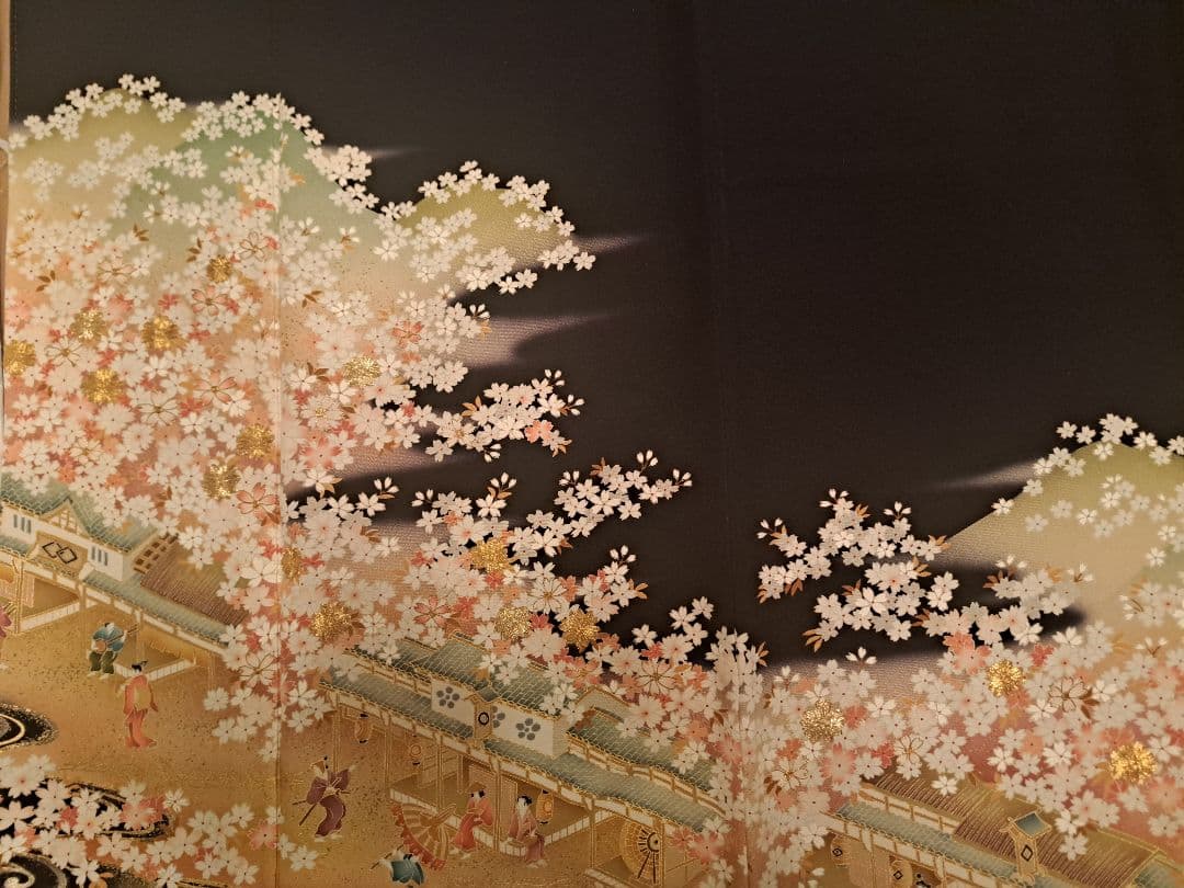 美品❇️作家物手描友禅　金彩駒刺繍　 黒留め袖 　５つ紋　6点フルセット