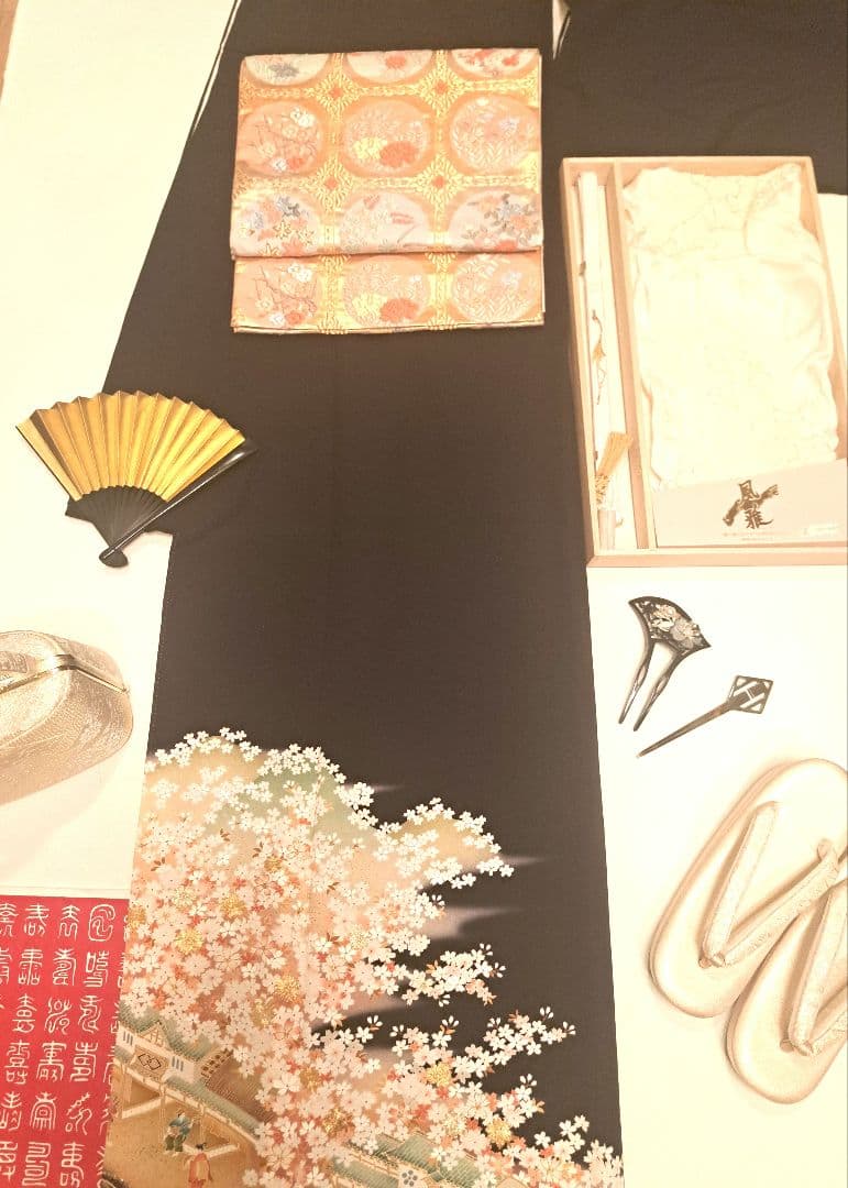 美品❇️作家物手描友禅　金彩駒刺繍　 黒留め袖 　５つ紋　6点フルセット