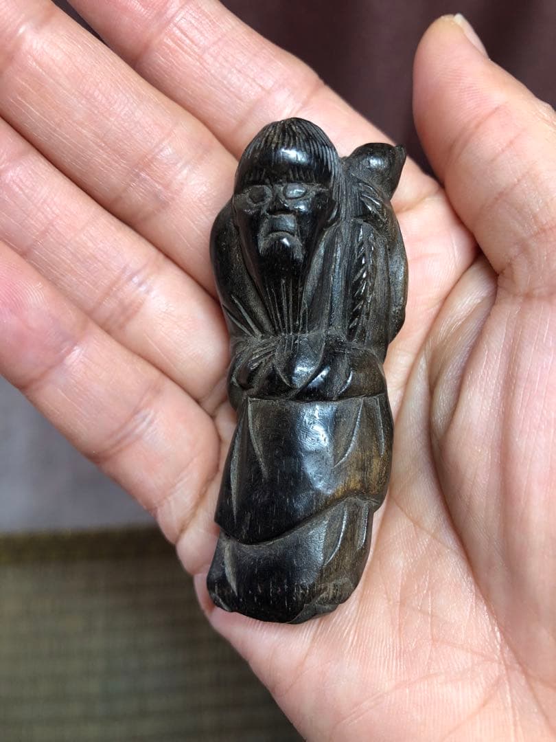 明治時代根付、仙人沉香 木彫