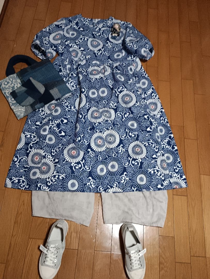 本染め　香蘭浴衣反物からの リメイクワンピース