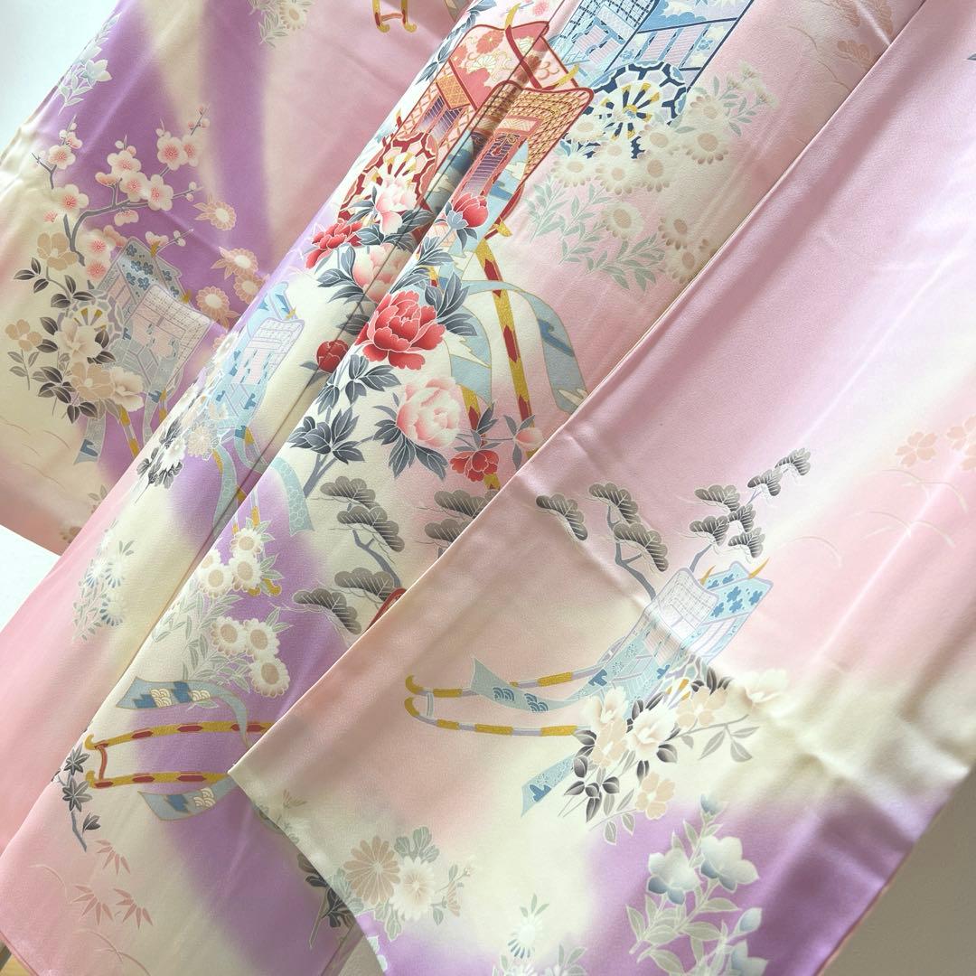 392 振袖フルセット 正絹 薄桃 薄紫 白 ピンク ラベンダー 金彩 暈し染め