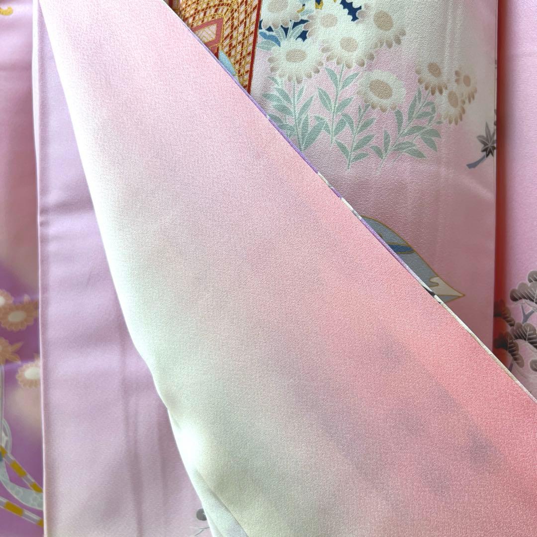 392 振袖フルセット 正絹 薄桃 薄紫 白 ピンク ラベンダー 金彩 暈し染め