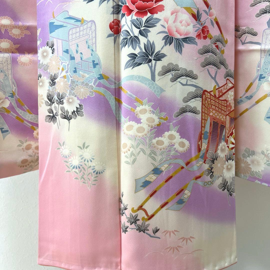 392 振袖フルセット 正絹 薄桃 薄紫 白 ピンク ラベンダー 金彩 暈し染め