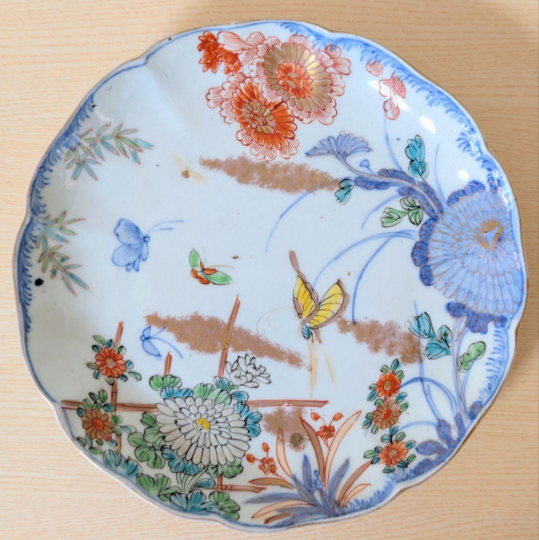 江戸中期 色絵古伊万里 金襴手 花蝶 青花 染付 金彩