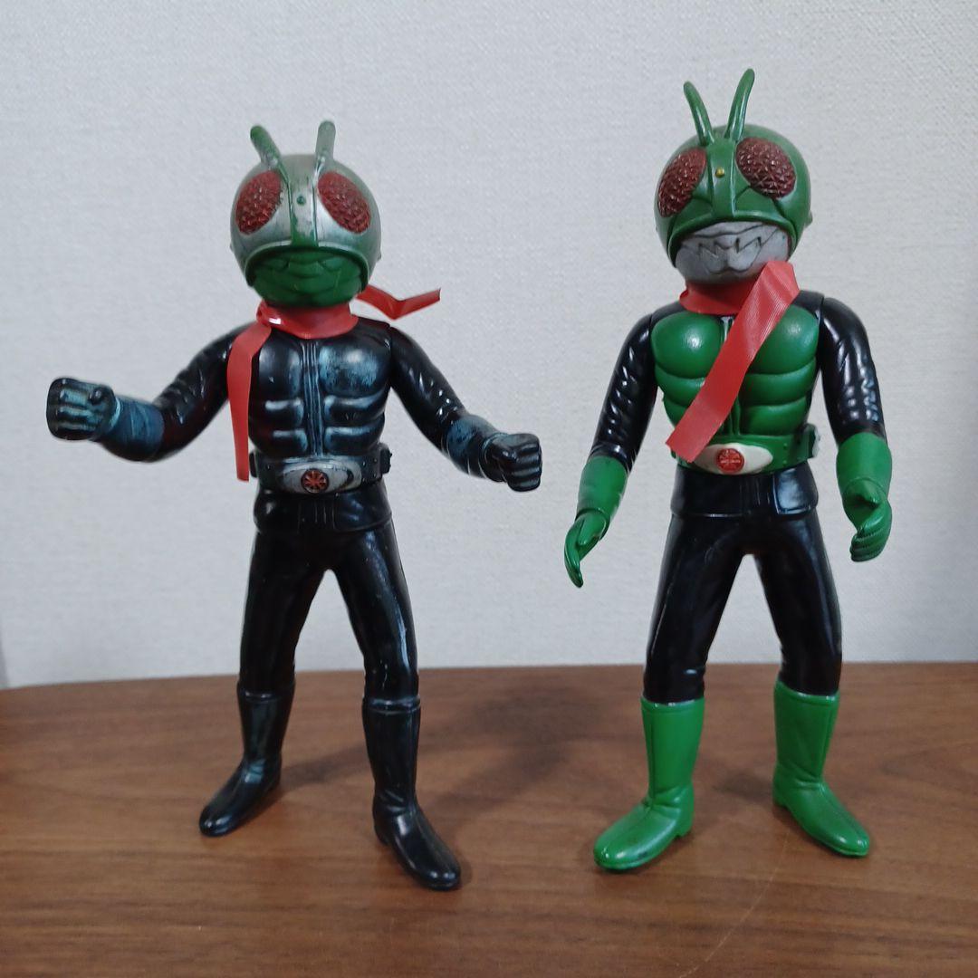 当時もの旧バンダイ社製　仮面ライダー１号＆２号　希少ソフビフィギュア２体セット