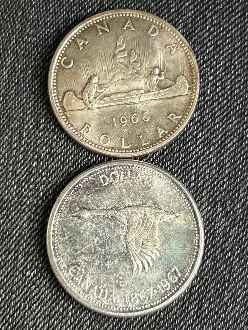 (Silver.800)カナダ1ドル 銀貨　2枚　連邦100年記念