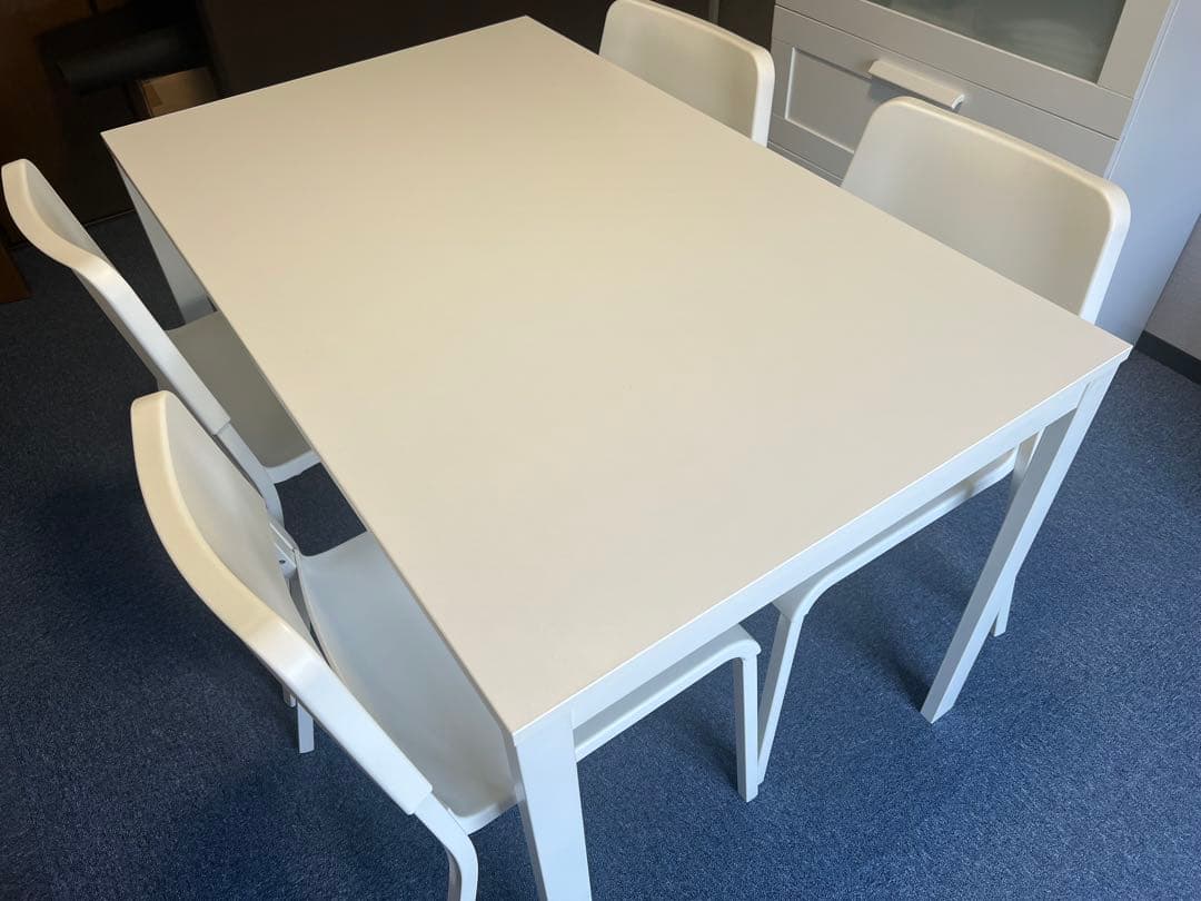 美品 イケア ホワイト 伸縮 ダイニングテーブルセット 4脚付きIKEA