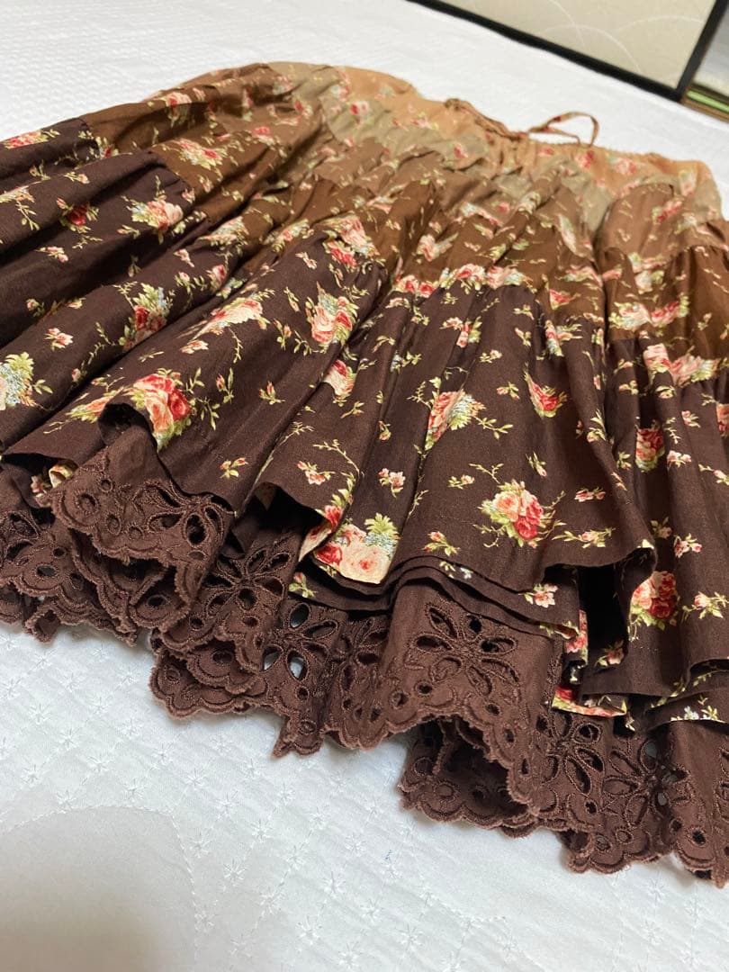 お盆セール中ピンクハウス ブラウン たくし上げリボン使い グラデーションスカート