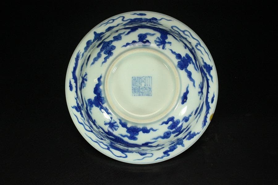 中国美術 青花 龍紋 碗 乾隆年製 φ17cm(SSN5)