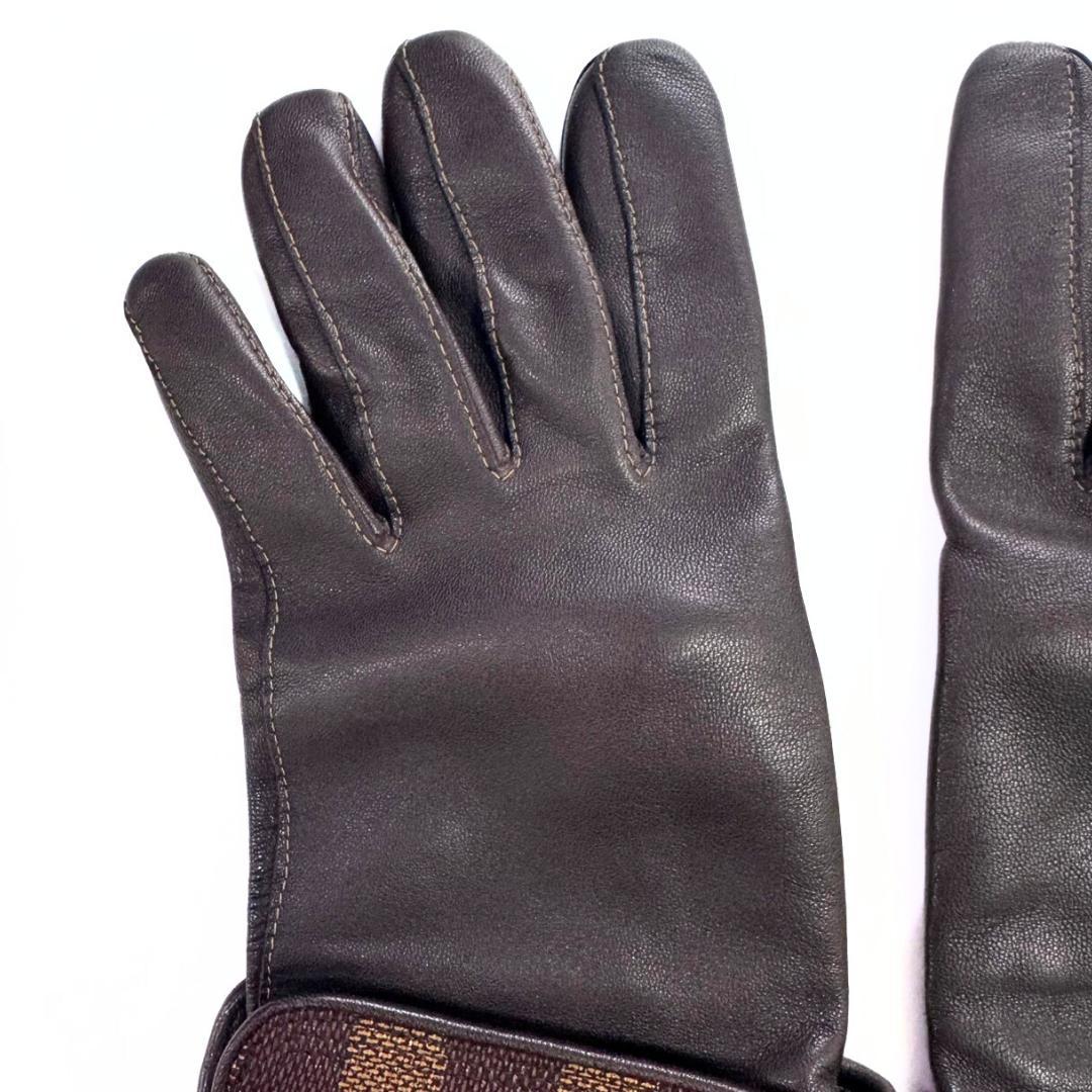 雷電 ルイヴィトン レザーグローブ ＃7.5 ラムスキン ダミエ 手袋