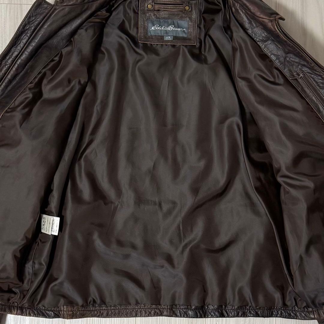 00s Eddie Bauer 牛革 レザージャケット ブラウン XL