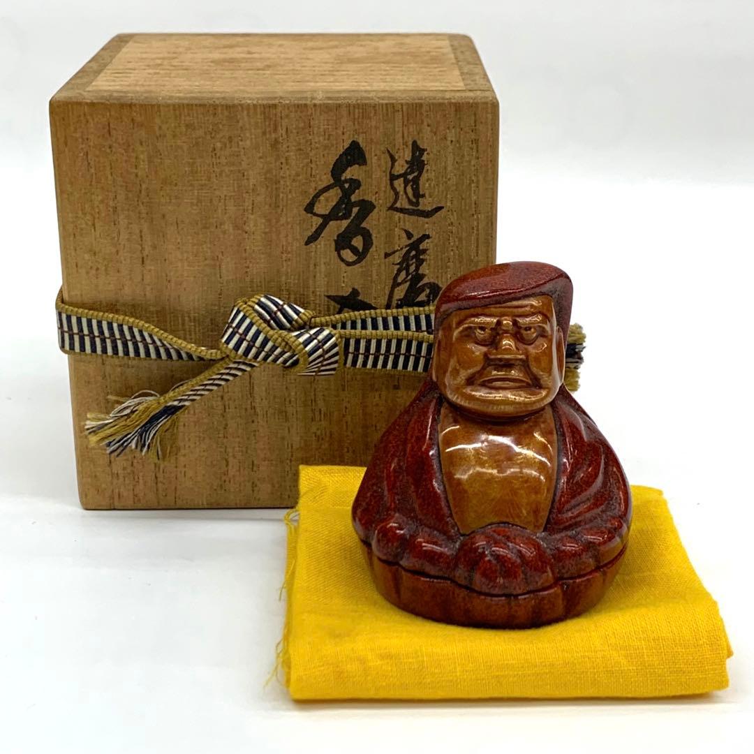 【香合　乾漆　達磨】江尻玄舟　共箱