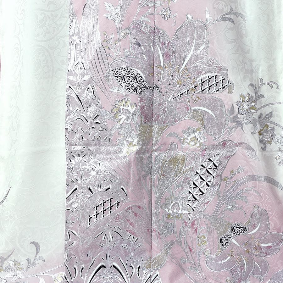 専用　ご予約商品　振袖　関芳　百合　銀彩　ホワイト　ピンク　未仕立て　仮絵羽