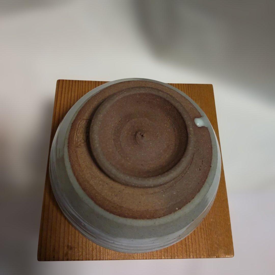 京焼 名工 平安 栄山 作 灰釉 刷毛目菊紋 茶碗 共箱 茶道具 抹茶碗 新品