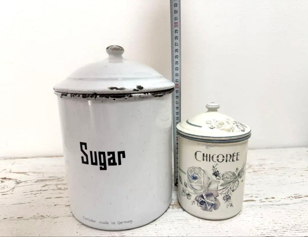 大きい アンティークホーロー シュガー缶 キャニスター エナメル ドイツ