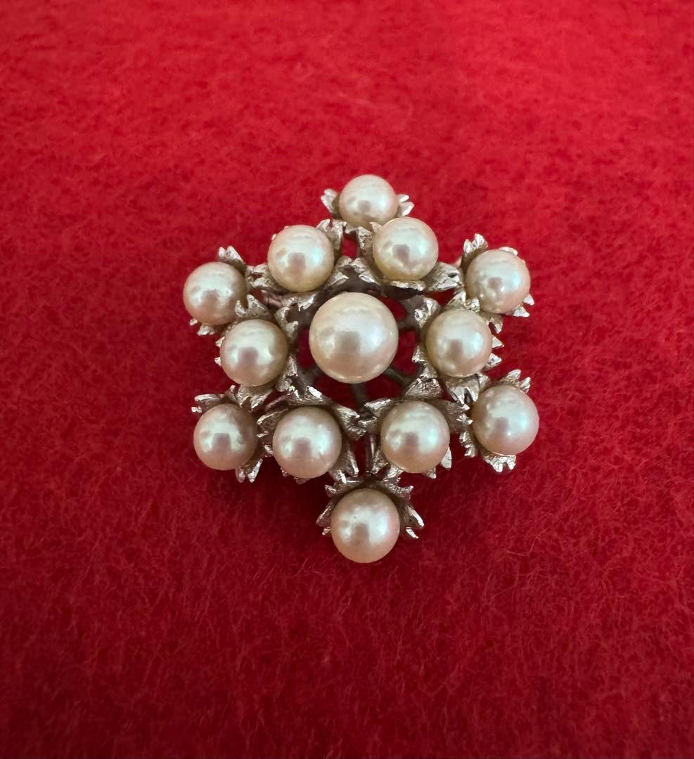 アコヤパール 花モチーフ ブローチ イタリア製　アンティーク1950年