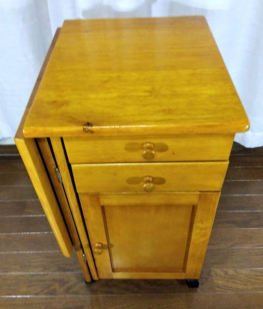 【アンティーク】収納付折畳デスク　多機能サイドテーブル　（キャスター付）匿名配送