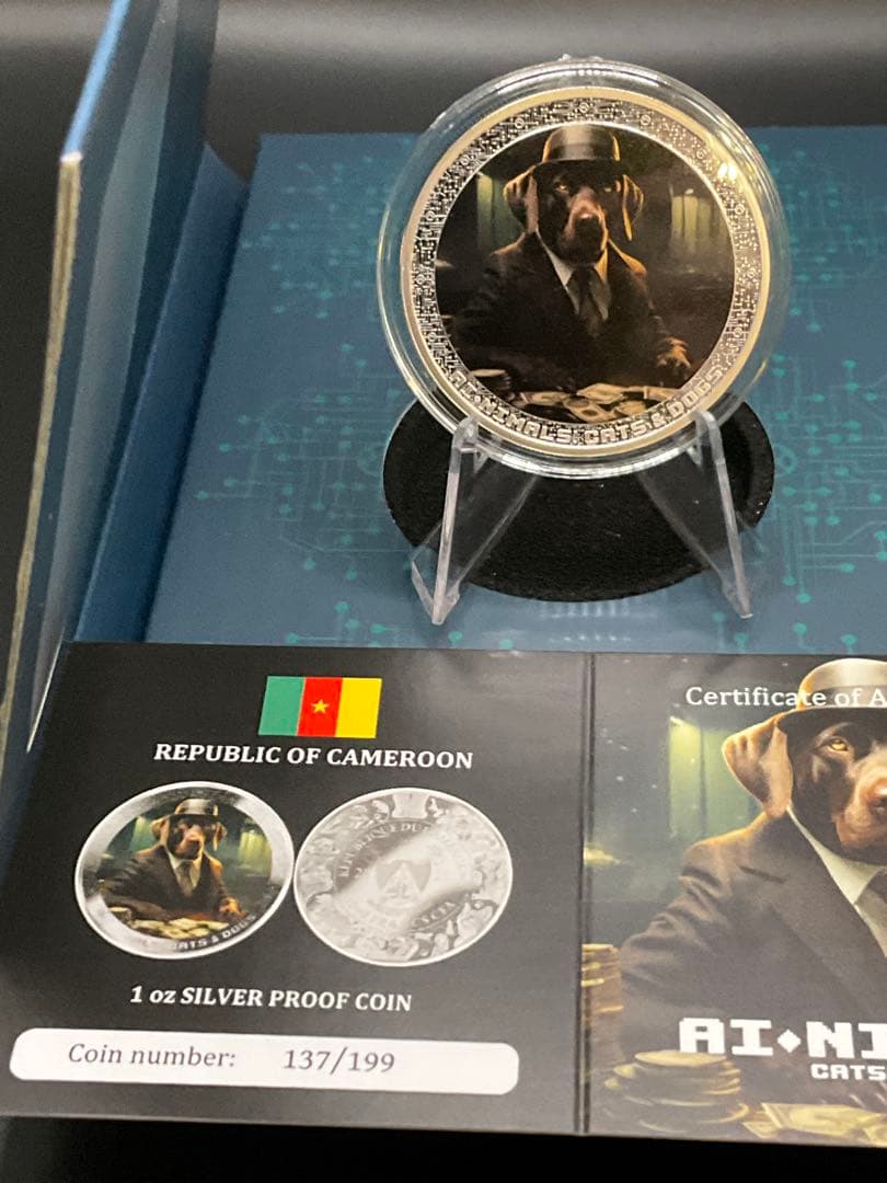 カメルーン共和国 AI ANIMALS 1オンス プルーフ銀貨 犬　137