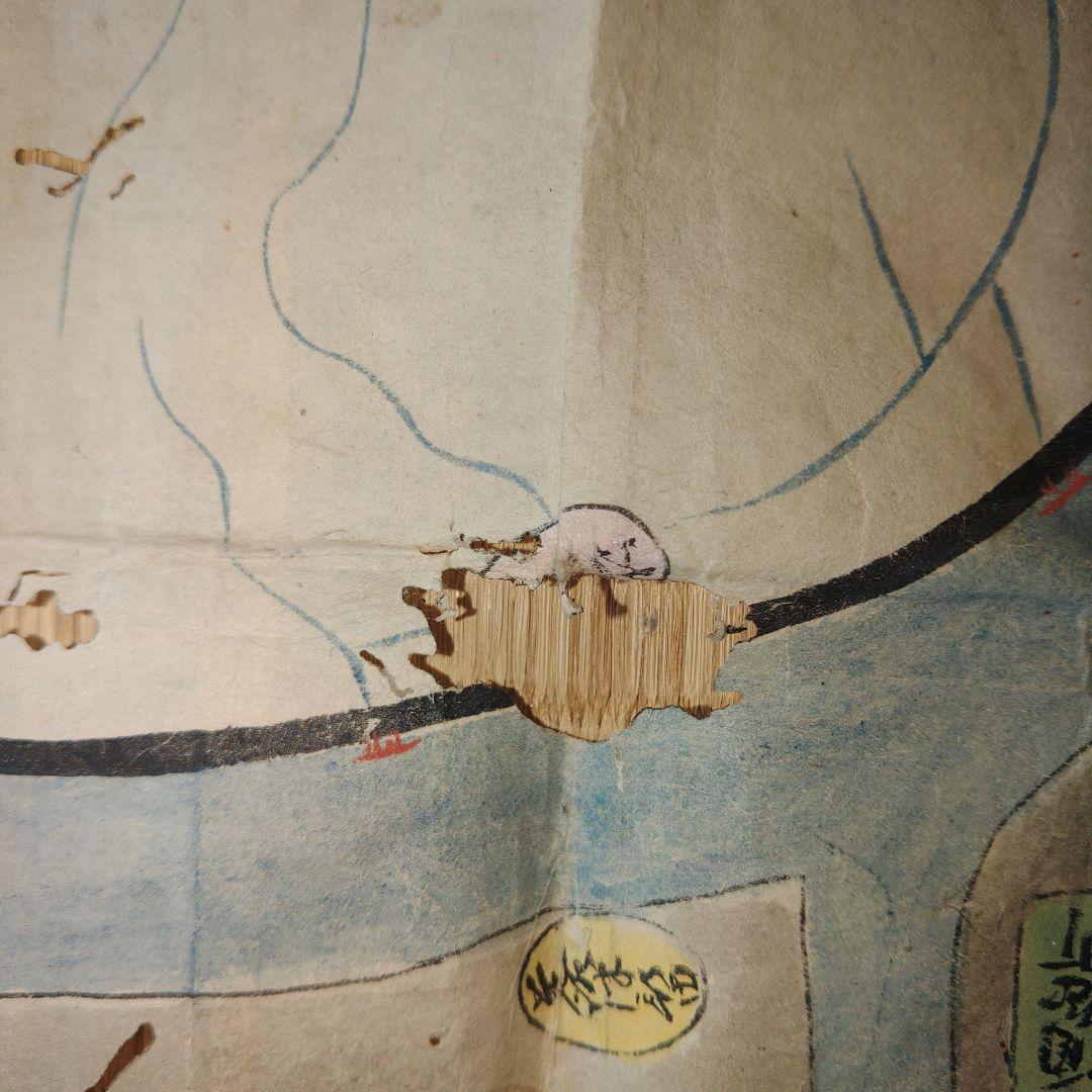 江戸時代　越後味方村白根付近　彩色古地図　和紙裏打　長さ196cm