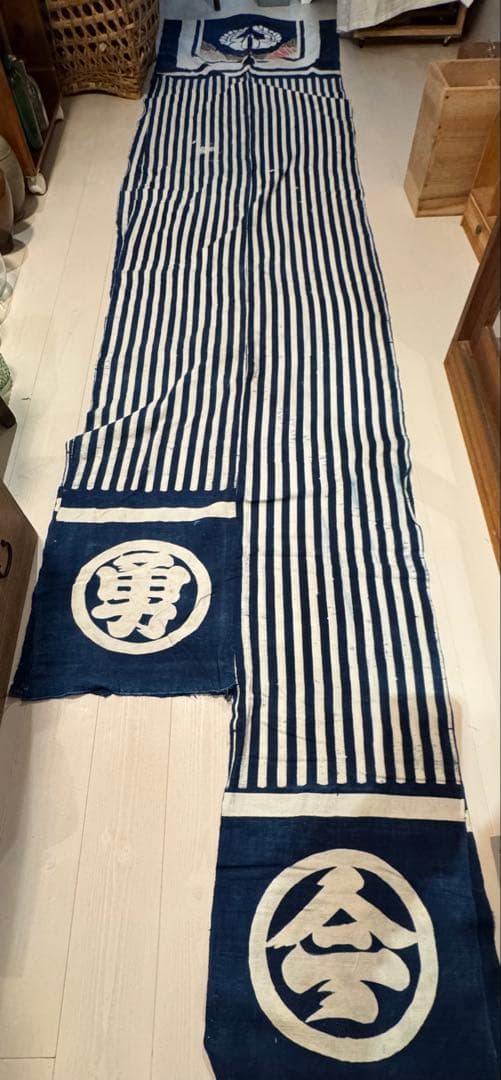 ①骨董レア品　日本　古布　藍染木綿　6m超　東北馬飾り　コレクター　リメイク材料